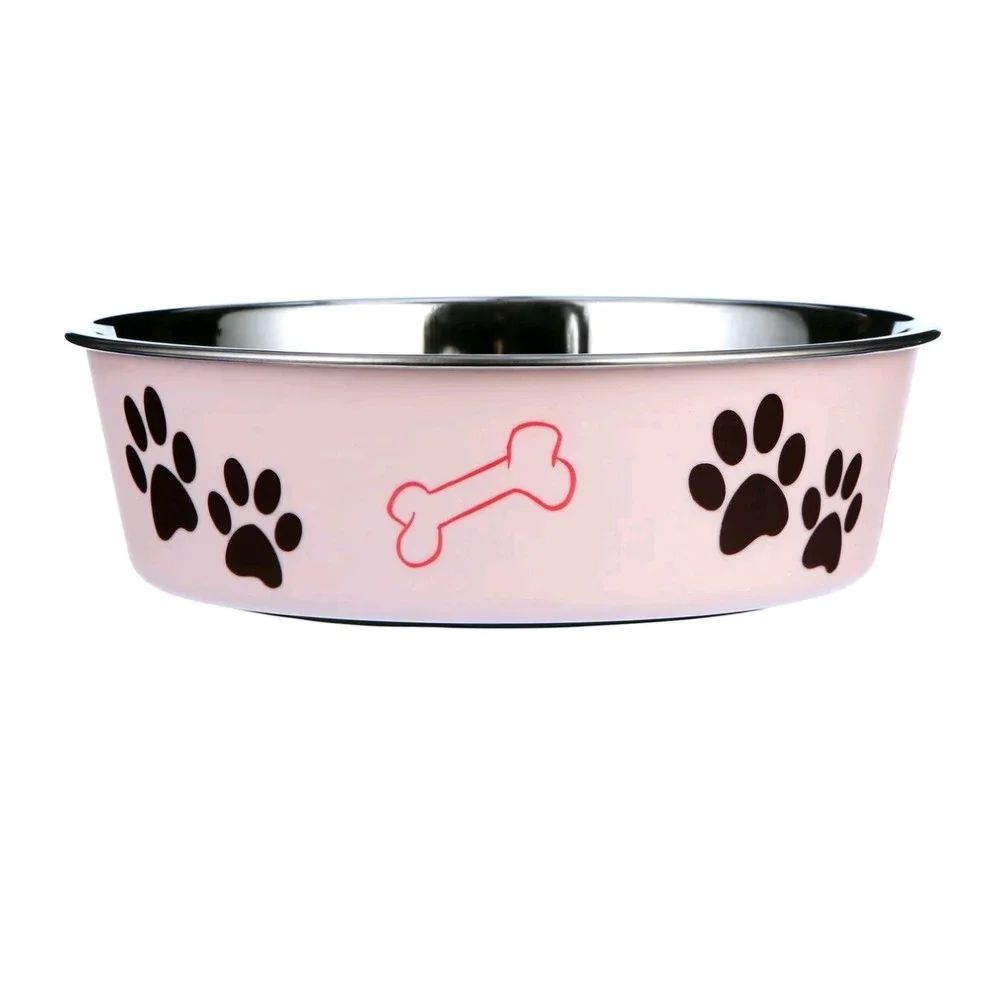 NEW Loving Pets Bella Bowl Medium Paparazzi Pink Stainless Steel Dog Bowl